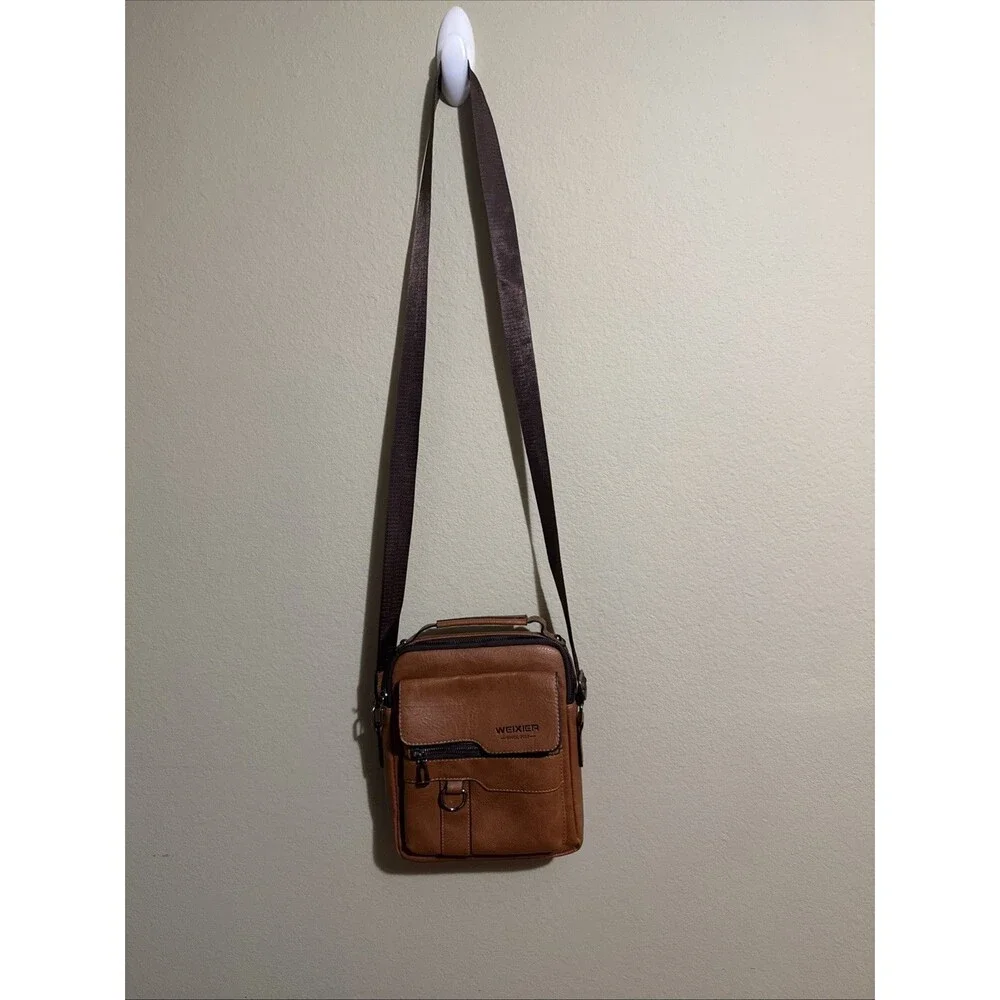 WEIXIER Brown Faux Leather Crossbody Sling Bag Men's Shoulder Bag